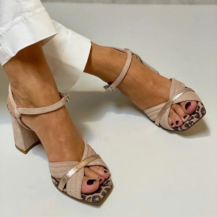 CROSS-BAND HEEL SANDALS