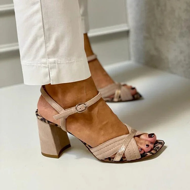 CROSS-BAND HEEL SANDALS