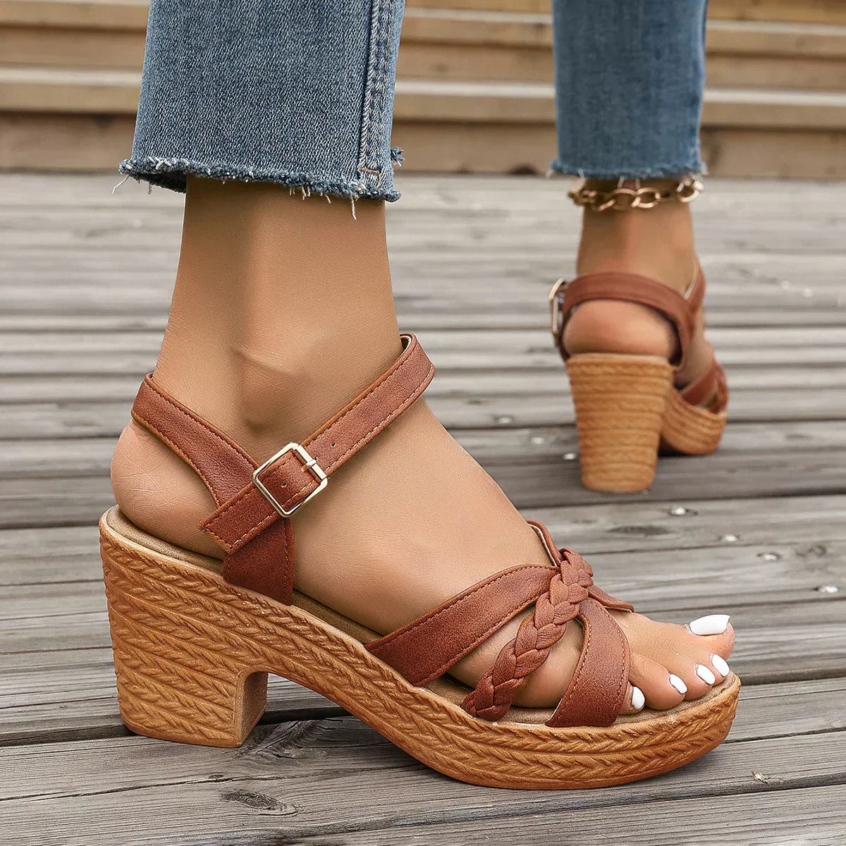 WOVEN HEEL SANDALS
