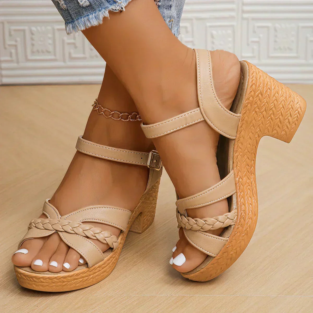 WOVEN HEEL SANDALS
