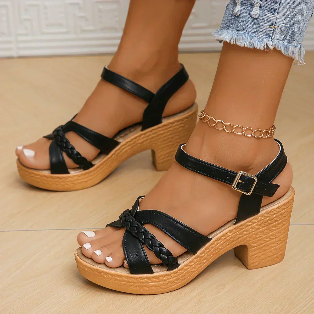 WOVEN HEEL SANDALS