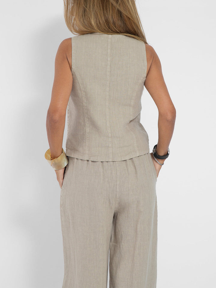 Aira - Buttoned Vest and Wide-Leg Pants Set